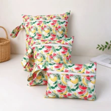 3pcs Fruit Print Waterproof Storage Bag Set, Diaper Dry & Wet Storage Bag, Handheld Zipper Travel Toiletry Bag, Mother & Baby Miscellaneous Organizer Bag - Multicolor - View 2