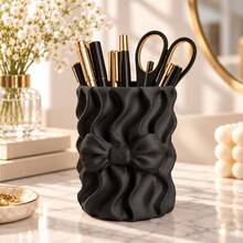 1pc Popular 3D Printed Bow Wave Pen Holder, Cute Makeup Brush Holder, Aesthetic Desktop Storage, Office Vanity Decorative Storage Cup - View 4