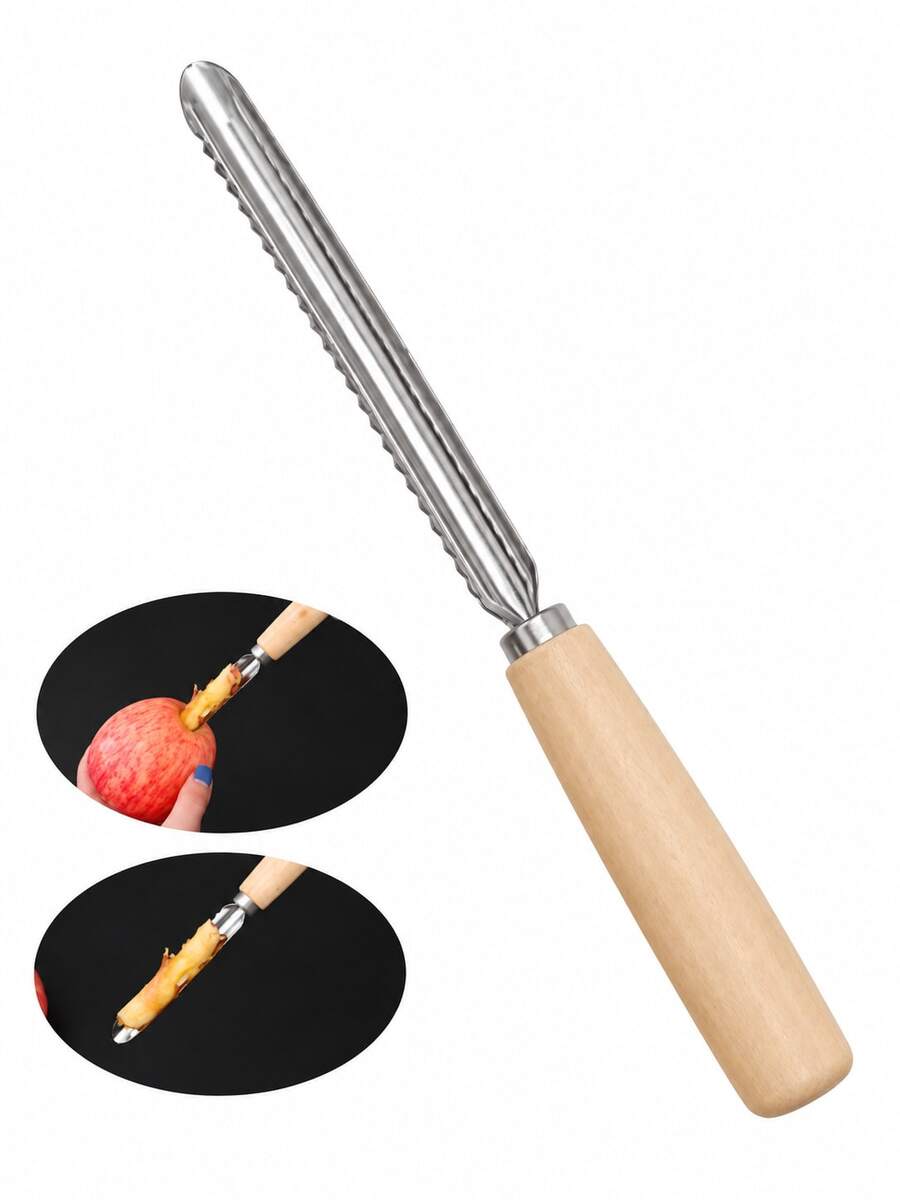 4pcs/Stainless Steel Apple Corer And Fruit Vegetable Corer, Multi-Function Serrated Coring Tool With Wooden Handle, Pear Corer, Zucchini Cucumber Hollower, Bell Pepper Deseeder, Easy-To-Use Home Cooking Kitchen Gadget