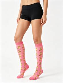 3 Pairs Women's Cute Fox Banana Monkey Pattern Compression Socks, Knee-High Animal Theme Support - Multicolor - View 6
