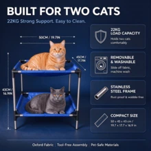1pc Blue Double-Layer Elevated Cat Bed, Stainless Steel Raised Cat Nest, Breathable And Easy To Clean Pet Sleeping Bed, Suitable For Multi-Cat Households - Blue - View 2