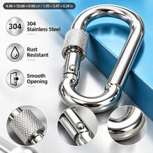 304 Stainless Steel Spring Clasp Carabiner Clip Safety Buckle Spring Snap Hook With Ring Quick Link Connector Safety Lock Ring Clasp Fastener Heavy Duty Rustproof Durable Outdoor Camping Hiking Backpack Keychain Pet Leash Gear - Stainless Steel - View 9