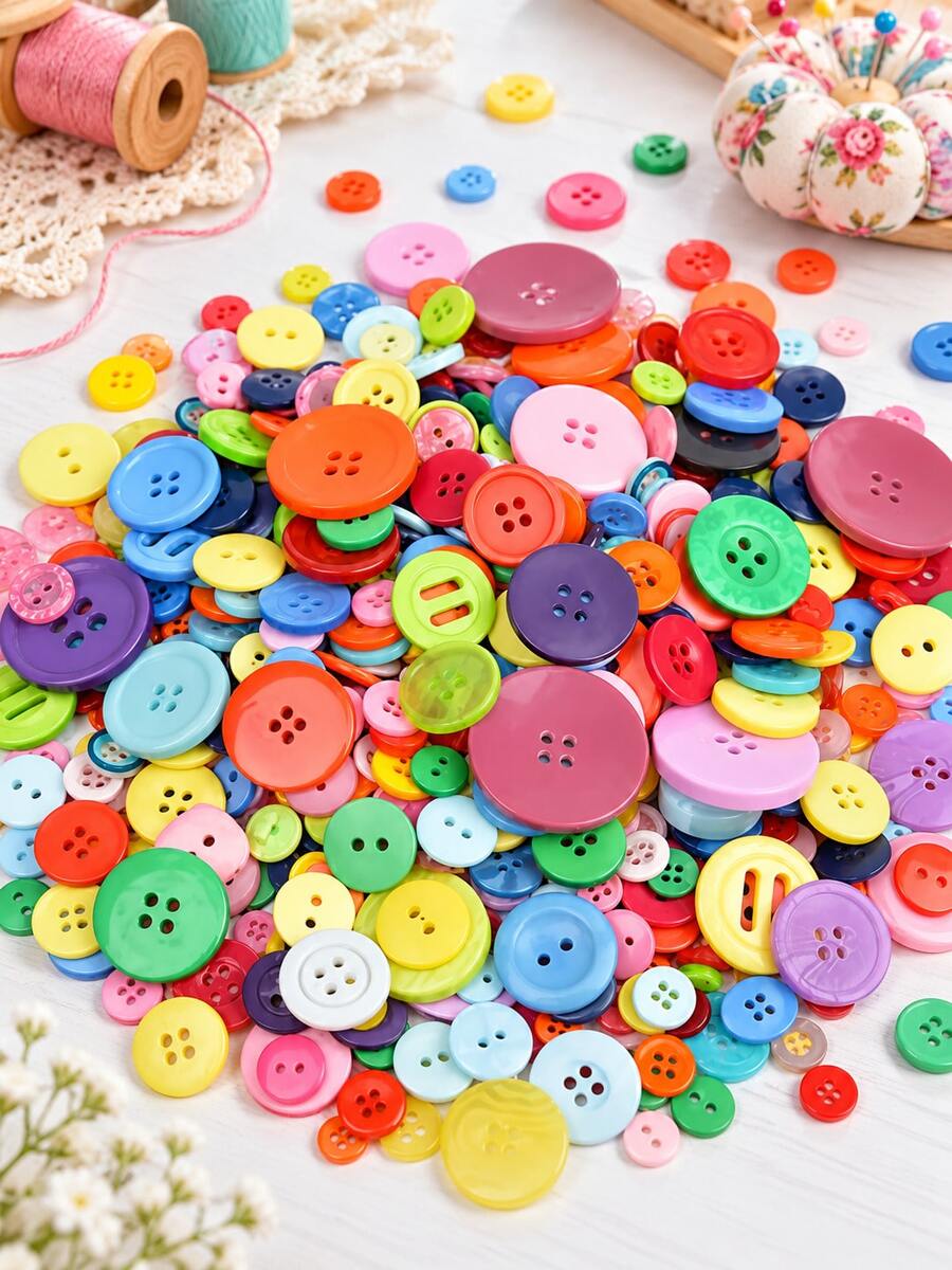 50g Multi-Color Resin DIY Button Assortment Set, Bowknot Flat Applique Embellishments, Sweater Denim Shirt Button Decor, DIY Handmade Crafts, DIY Clothing Decoration, Kindergarten Handmade DIY Accessories - Multicolor - View 1
