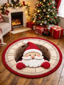 1pc Santa Claus Chimney Round Rug, Realistic Visual, Santa Claus Peeking Out Of Chimney, Atmosphere Boost, Eye-Catching Christmas Decor! Suitable For Living Room Carpet, Carpet, Living Room Area Rug, Area Small Rug, Mat, Home Decor, Living Room Large Carpet, Round Carpet, Living Room Home Decor, Room Decor, Washable Carpet - Multicolor - View 15