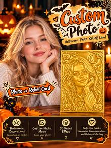Custom Gothic Style Halloween Metal Embossed Commemorative Card - Orange - View 3