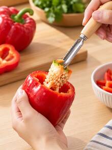 4pcs/Stainless Steel Apple Corer And Fruit Vegetable Corer, Multi-Function Serrated Coring Tool With Wooden Handle, Pear Corer, Zucchini Cucumber Hollower, Bell Pepper Deseeder, Easy-To-Use Home Cooking Kitchen Gadget - Multicolor - View 5