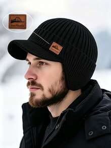 1PC Autumn/Winter New Thermal Lined Knit Hat With Brim And Ear Flaps, Unisex Warm Woolen Beanie Suitable For Daily, Outdoor, Travel And Cycling Wear - Multicolor - View 7