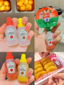 P1/ 4/8pcs Mini Portable Sauce Bottles, Salad Dressing And Ketchup Dispensing Plastic Squeeze Bottles, Condiment Containers, Random Pattern & Color - Multicolor - View 3