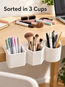 Large-Capacity, Multi-Functional Desktop Organizer. Suitable For Storing Cosmetics And Makeup Brushes, As Well As Pens, Stationery, Remote Controls, Keys, And More; Ideal For Use On Office Or Bedroom Desks. - Multicolor - View 6