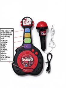 Children's Guitar With Microphone, Flashing Lights And Music Karaoke Function, Supports Phone Connection For Simulated Instrument Performance, Interactive Early Education Educational Toy Suitable For Boys And Girls Party Games, Holiday Halloween Christmas Birthday Festival Gift (Button Color Is Random) - Multicolor - View 15