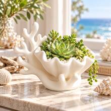 1pc Popular 3D Printed Coral Shell Planter, Unique Ocean Style Succulent Pot, Jewelry Key Decorative Storage Tray, Coastal Home Desktop Decor - Multicolor - View 2