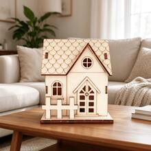 New Wooden Craft Small House Shaped Ornament, Home & Office Desktop Display Decor - Multicolor - View 2