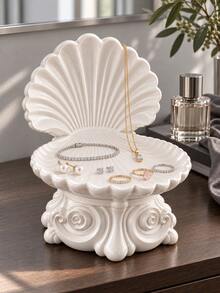 1pc Pearl White Shell Jewelry Display Tray With Exquisite Floral Base, Fashionable Storage For Rings, Earrings, Necklaces And Bracelets, Decorative Organizer For Vanity, Bedroom, Bathroom Countertop Or Entryway | Jewelry Storage Box, Shell Tray, Ring Holder, Gift - Multicolor - View 2
