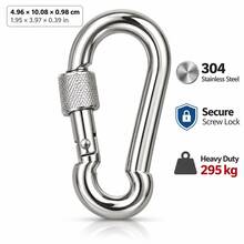 304 Stainless Steel Spring Clasp Carabiner Clip Safety Buckle Spring Snap Hook With Ring Quick Link Connector Safety Lock Ring Clasp Fastener Heavy Duty Rustproof Durable Outdoor Camping Hiking Backpack Keychain Pet Leash Gear - Stainless Steel - View 4