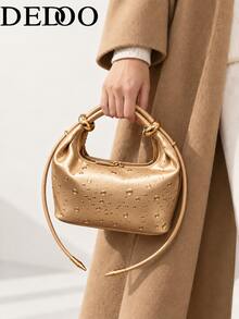 Dedoo New Fashionable Versatile Heavy-Duty Metal Hardware Pleated Large Capacity Cloud Tote Bag - Gold - View 7