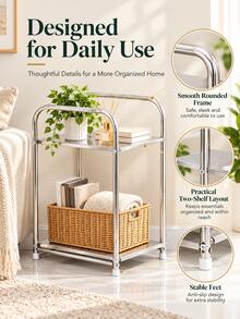 1pc Modern Stainless Steel Bedside Table, With Storage Function, Silver, Home Storage Rack, No Assembly Required, Height Under 27 Inches, Space-Saving Design, No Electricity Needed, Perfect For Placing Next To Sofa And Kitchen, Practical Storage Shelf - Multicolor - View 5