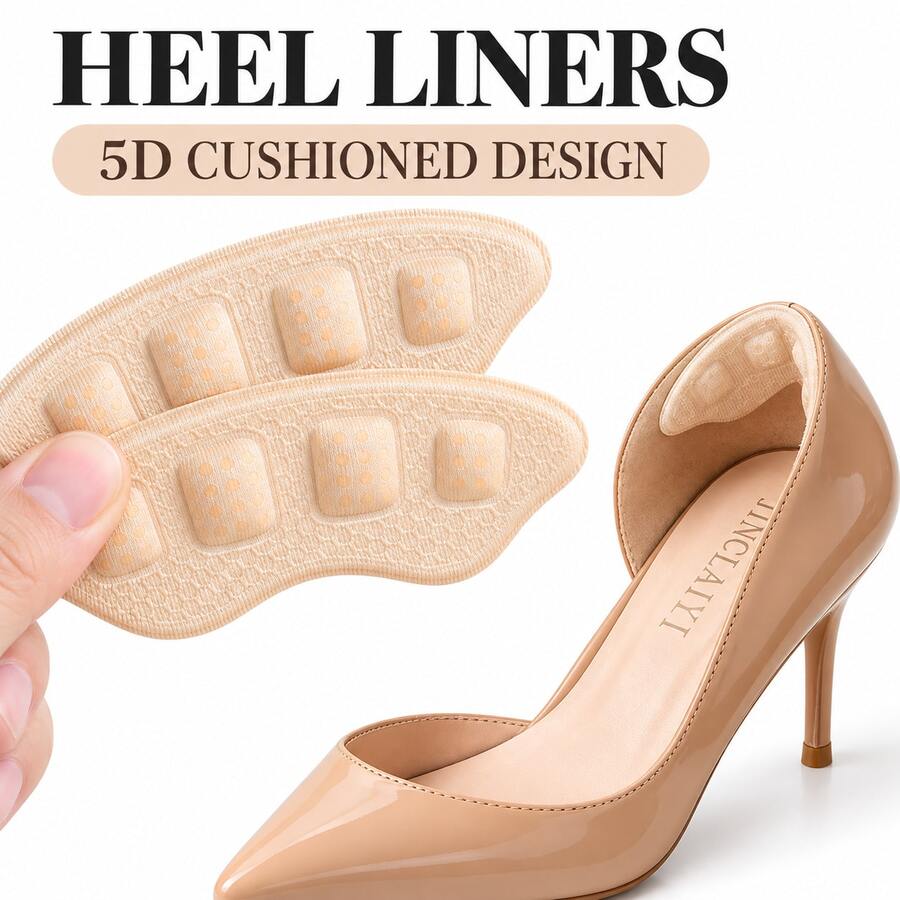 QKC 1 Pair Women's Self-Adhesive Heel Pads, 5D Raised Cushioning Heel ...
