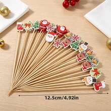 Bộ 200 xiên tre Giáng Sinh, tăm cocktail, nĩa trái cây, trang trí cây thông Noel, tăm cắm bánh, tăm xăm đồ khai vị, phù hợp cho tiệc cocktail, tiệc sinh nhật, đám cưới, trang trí Giáng Sinh, Noel, trang trí bàn tiệc, quà tặng Giáng Sinh - Nhiều màu - Xem 7