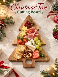 1pc Acacia Wood Christmas Tree Cheese Board & Charcuterie Platter, Multi-Purpose Wooden Serving Tray For Kitchen, Cafe And Restaurant, Great For Fruit, Cookies, Perfect For Party, Excellent Gift For Christmas, Halloween, Household Kitchenware - 1PC - View 1