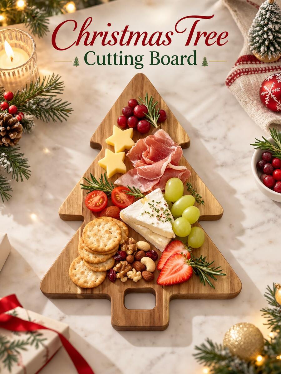 1pc Acacia Wood Christmas Tree Cheese Board & Charcuterie Platter, Multi-Purpose Wooden Serving Tray For Kitchen, Cafe And Restaurant, Great For Fruit, Cookies, Perfect For Party, Excellent Gift For Christmas, Halloween, Household Kitchenware - 1PC - View 1