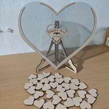 1pc Wooden Heart-Shaped Creative Sign-In Box DIY Guest Book, Suitable For Wedding Party, Suitable For Meeting Sign-In - L - View 5