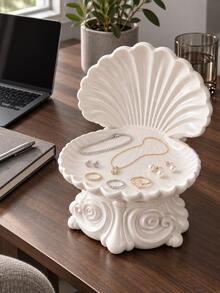 1pc Pearl White Shell Jewelry Display Tray With Exquisite Floral Base, Fashionable Storage For Rings, Earrings, Necklaces And Bracelets, Decorative Organizer For Vanity, Bedroom, Bathroom Countertop Or Entryway | Jewelry Storage Box, Shell Tray, Ring Holder, Gift - Multicolor - View 5