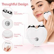 Electric Facial Massager, Dual Roller Facial Massage Tool, Heart-Shaped Portable Beauty Device, Suitable For Face And Neck, One-Button Operation, 200mAh - White - View 4