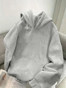 青少年女孩趣味印花衛衣，保暖舒適內層加絨套頭衛衣，適合秋冬穿著 - 灰色 - 查看 2