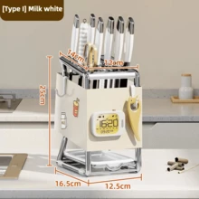 1pc Integrated Knife Rack Storage Organizer, Multi-Functional Wall-Mounted & Countertop Dual-Use Draining Utensil Holder, Kitchen Cookware Storage Rack - Multicolor - View 12