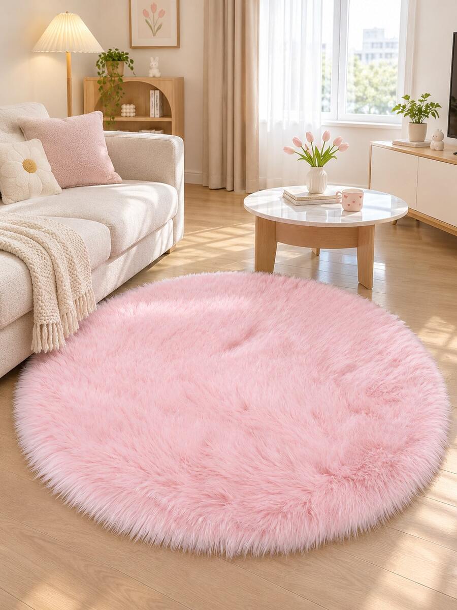 Soft Fluffy Rug Baby Pink Area Round Rug,For Bedroom,Living Room,Study,Office,Washable & Non-Slip,Cute Rug,Living Room Rug,Bedroom Rugs,Bedside Rug,Faux Fur Rug,Decorative Rug,Faux Fur Rug,Bedroom Decor,Winter Decoration,Home Decor,Room Decor - Baby Pink - View 1