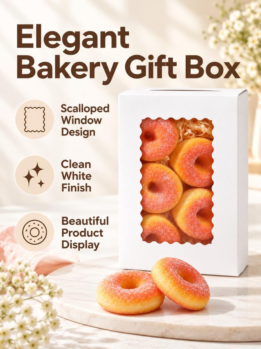 10PCS/5pcs/1PC/Bakery Boxes, 12 X 8 X 2.5 Inches, Large White Cookie Boxes, Auto Pop-Up Treat Boxes With Window For Pies, Muffins, Donuts, And Pastries, Party, Holiday, Wedding, Birthday - White - View 1