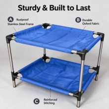 1pc Blue Double-Layer Elevated Cat Bed, Stainless Steel Raised Cat Nest, Breathable And Easy To Clean Pet Sleeping Bed, Suitable For Multi-Cat Households - Blue - View 4