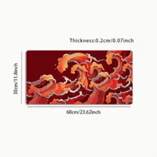 1pc Large Gaming Mouse Pad, Red Background With Orange & White Streamlined Chinese Wave Pattern, Non-Slip Bottom Large Size Desk Mat Office Desk Accessory, Computer Decoration Accessory Desktop Decoration Gaming Mouse Pad, Ideal Gift For Gamers, Super Long Desk Mat, Fashionable Office Desktop Decoration And Study Accessory - Guochao Wave - View 8