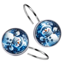 12pcs Christmas Shower Curtain Hooks, Stainless Steel Rust-Proof Snowman Snowflake Decorative Shower Curtain Rings, Christmas Decor, Home Decor Bathroom Accessories, Shower Curtain Accessories - 12pcs Blue - View 5