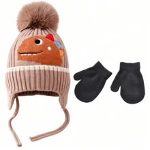 3pcs Hat And Gloves Set, Children's Knitted Woolen Hat, Cartoon Cute, Winter Boys And Girls Baby Hat, Warm Ear Protection, Soft Hand Gloves - Multicolor - View 8