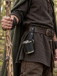 1pc Medieval Vintage PU Leather Belt Cup Holder, Viking Style Portable Cup Rack With Retro Metal Rune Decoration, Suitable For Renaissance Festival, Cosplay Roleplay, LARP, Halloween And Theme Party Costume Accessories - A - View 10