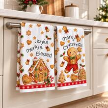 2pcs Gingerbread Man And Gingerbread House Pattern Christmas Kitchen Towels, Rectangular Hand Towels, Tea Towels, Dish Cloths, Suitable For Kitchen Cleaning, Home Baking, Christmas Party, Winter Holiday Home Decor And Christmas Gifts - Multicolor - View 5