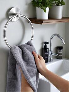 Baofeng 1pc Adhesive Towel Rack, Black Towel Ring, Wall-Mounted Bathroom Towel Rack, Towel Ring, Round, Rectangular, Stainless Steel Bathroom Towel Rack, Wall-Mounted Towel Hook, Silver, Gold Towel Hook, Bathroom Towel Storage Organizer Rack, Black Washcloth Rack, Dishcloth, Hand Towel Bar, Bathroom Accessories, Hardware, Bathroom Decor, No Drill Dishcloth Rack - Multicolor - View 15
