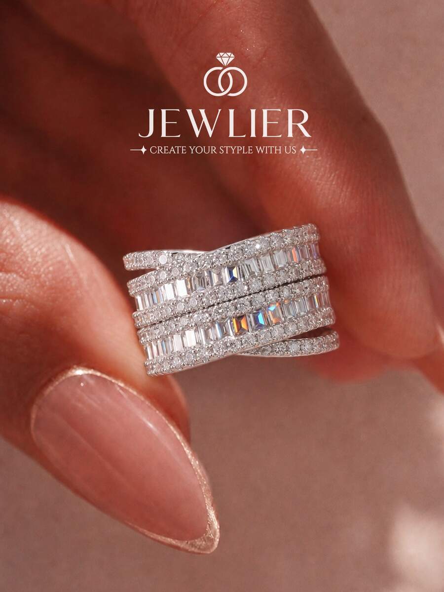 1pc Luxury High-Shine T-Shaped Zirconia Ring, Elegant Women's Jewelry Gift, Suitable For Daily Wear