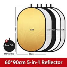 Bộ điều chỉnh ánh sáng nhiếp ảnh hình oval gấp gọn, tấm phản quang di động cho studio và chụp ngoại cảnh, nhiều tùy chọn - [5 trong 1]Vàng Bạc Đen Trắng Mềm 5 màu[60*90cm] - Xem 5