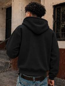 FRACTYR Men's Curved Color Block & Curved Line Pattern Patchwork Sweatshirt, Retro Sporty Loose Casual Pullover - Black - View 4