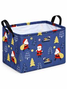 Christmas Square Storage Basket, Printed With Santa Claus, Gnomes, Snowflakes And Trees, Reinforced Handle And Open Design, Multi-Purpose Toy, Blanket, Book And Gift Storage Bin, Suitable For Bedroom, Living Room, Holiday Party And Winter Decor - Multicolor - View 11