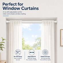 Popular Adjustable Tension Rod - Equipped With Easy-To-Use Plastic Base And Stainless Steel Tube, No Drilling Required, Suitable For Shower Curtains, Window Curtains, Door Curtains, Closet Storage And Balcony Drying - Available In Silver, Black, White - Multicolor - View 6