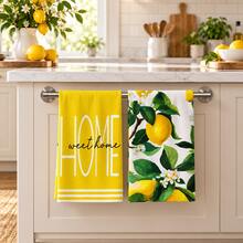 2 buah Handuk Dapur Motif Lemon, Handuk Tangan Persegi Panjang Gaya Pedesaan Mediterania dengan Cetakan Cat Air, Handuk Teh, Kain Lap Piring, Cocok untuk Membersihkan Dapur, Memanggang di Rumah, Dekorasi Rumah - MultiWarna - View 1