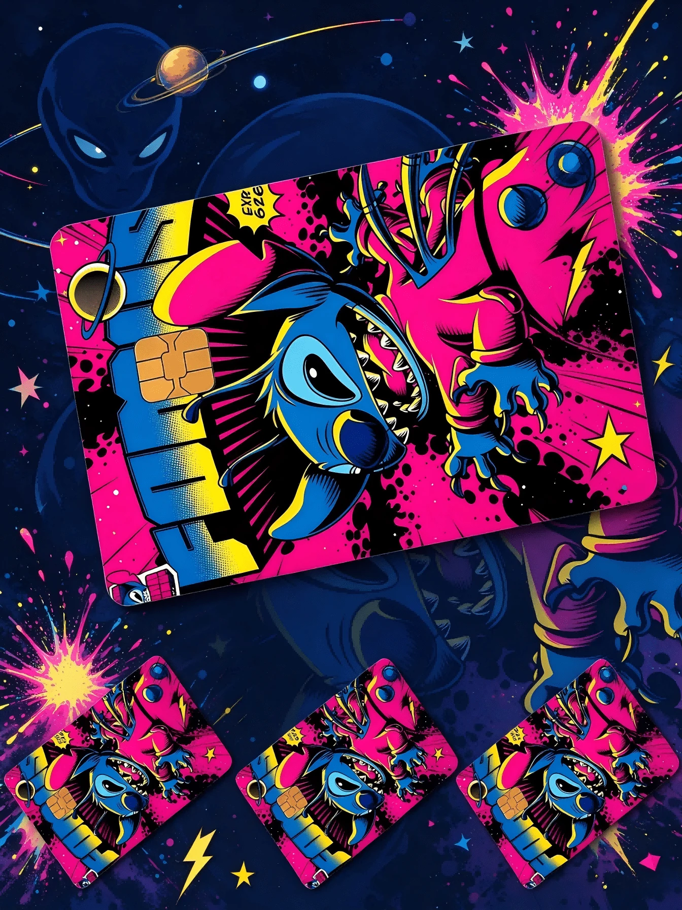 Stitch Credit Card Sticker Personalized Punk Style Bank Card Card Sticker Wear-Resistant Scratch-Resistant Waterproof Transit Card Meal Card Decorative Sticker Creative Cartoon Anime Card Protective Film - Multicolor - View 1