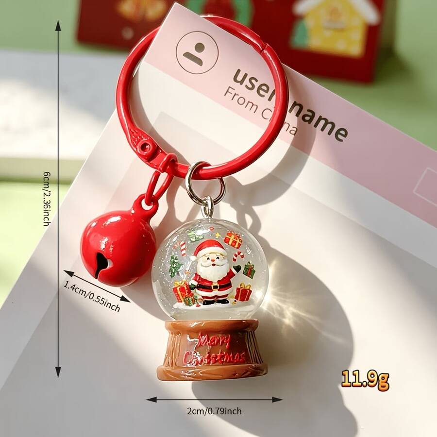 1pc Christmas Crystal Ball Finished Keychain With Bell, Santa Claus, Reindeer, Christmas Tree Bag Charm, Holiday Small Gift (Random Style) - A - View 1