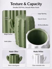 1pc Dual-Color Optional Cactus Shaped 3D Printed Pen Holder, Cute Succulent Style Desktop Pencil Organizer, Decorative Office Student Stationery Storage - Cactus - View 4