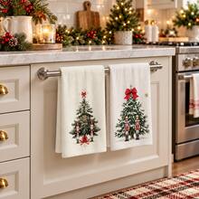 2pcs Christmas Tree And Nutcracker Pattern Christmas Kitchen Towels, Rectangular Hand Towels, Tea Towels, Dish Cloths, Suitable For Kitchen Cleaning, Home Baking, Christmas Party, Winter Holiday Home Decor And Christmas Gifts - Multicolor - View 2