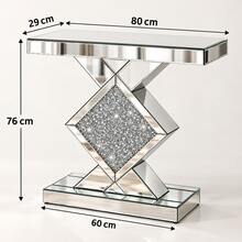 Mirrored Console Table Silver 80 Cm, Slim Hallway Table With Geometric Diamond Design And Glass Stone Decor For Living Room And Hallway - Silver - View 2