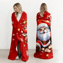 1PC Santa Print Wearable Blanket-Soft And Comfortable For A Festive Feel. Perfect For Comfortable Family Leisure, Christmas Parties And Holiday Gift-Giving - Multicolor - View 5